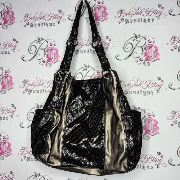 Kathy Van Zeeland Handbags - Kathy Van Zeeland bag purse vintage 2000s snake Elegant Black Gold Women's Bag